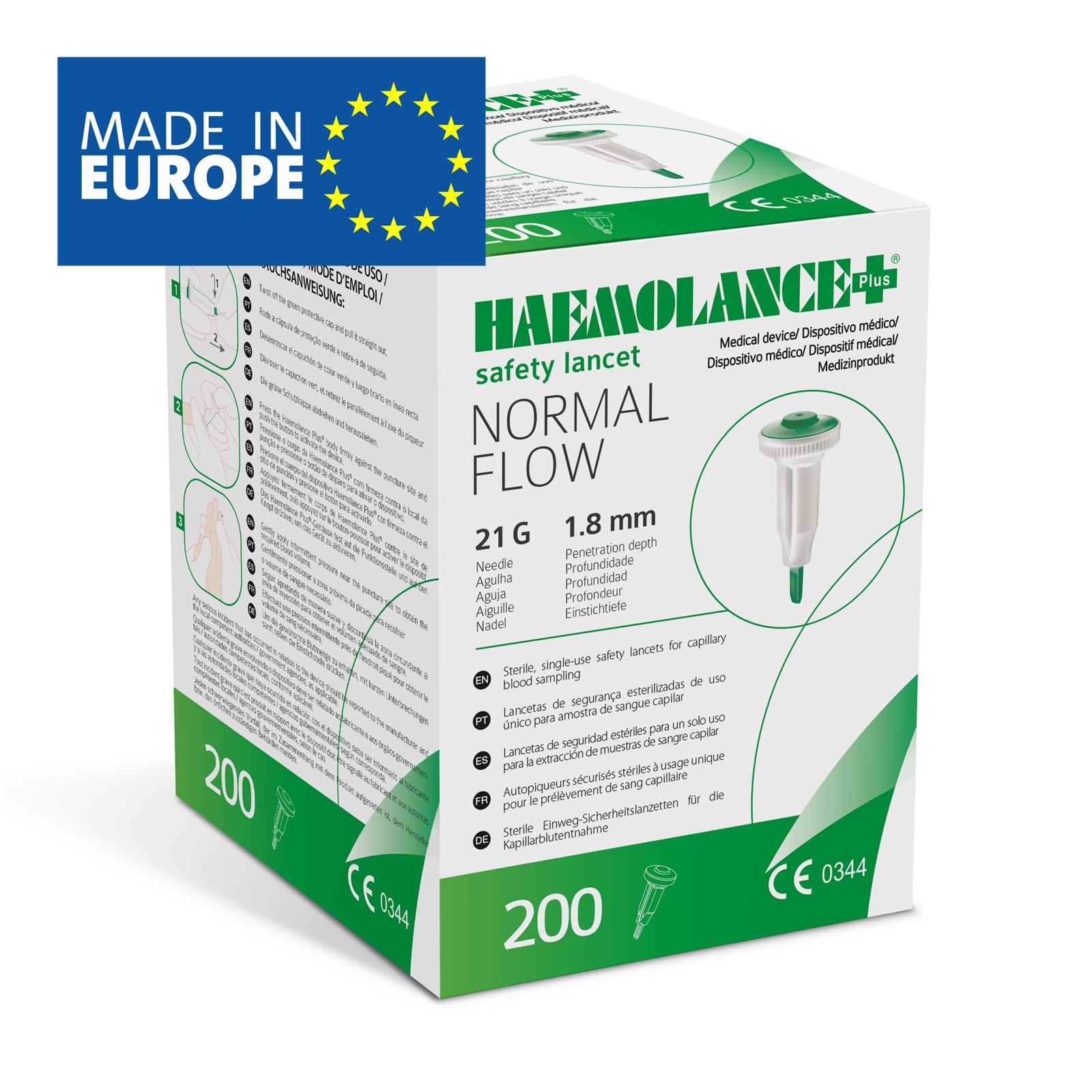 HAEMOLANCE Plus NORMAL FLOW ланцети безпечні стерильні одноразового використання, голка 21G, глибина проникнення 1,8 мм, HTL STREFA, Польща.